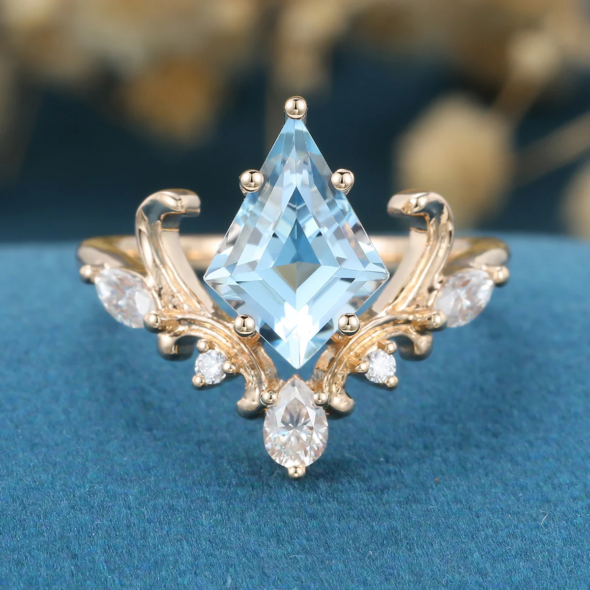 Kite Cut Aquamarine Rose Gold Engagement Ring - Image 8