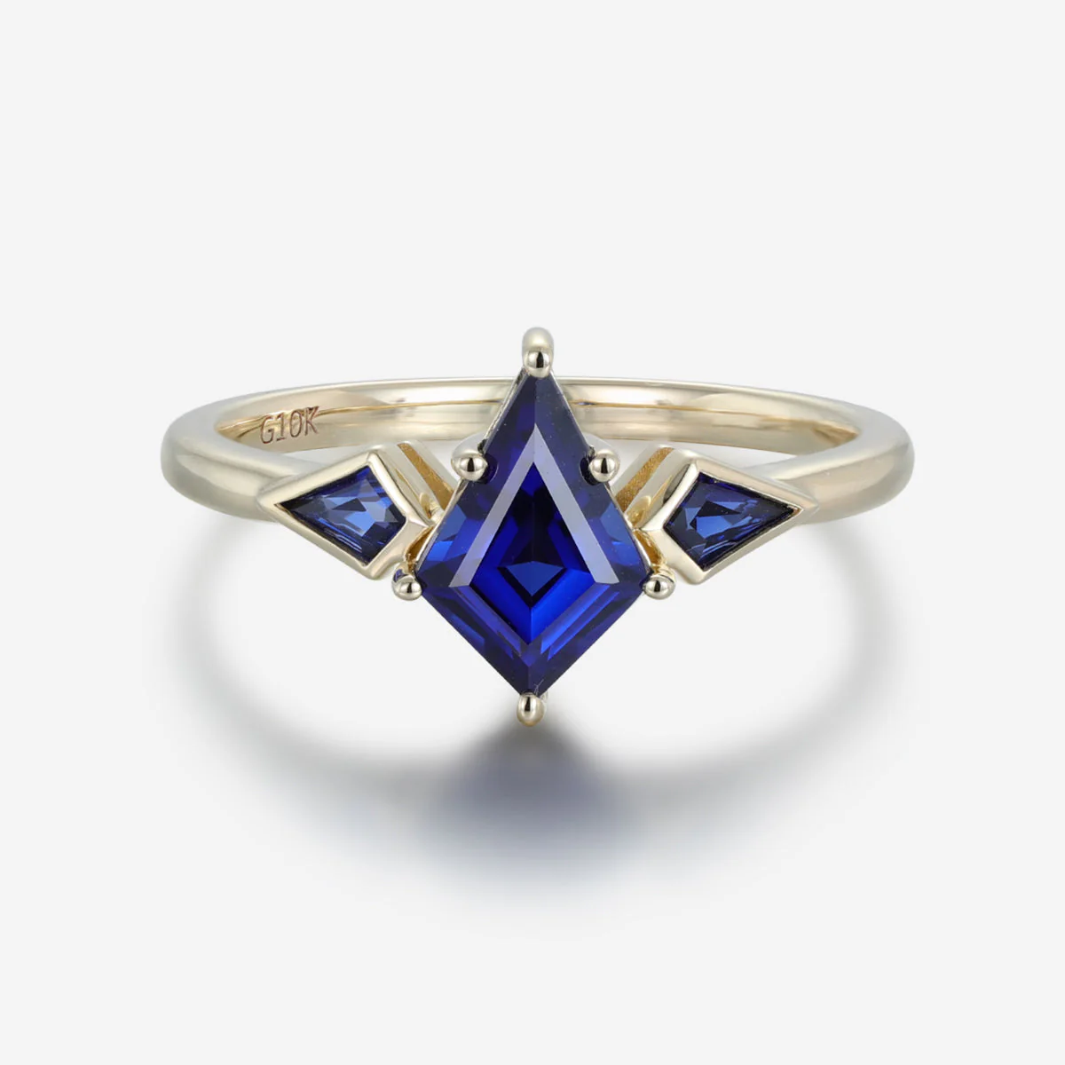 Kite Cut Lab Sapphire Yellow Gold Engagement Ring