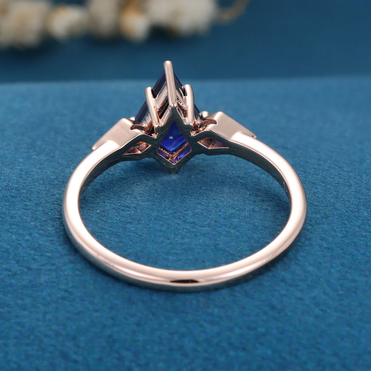 Kite Cut Lab Sapphire Yellow Gold Engagement Ring - Image 13