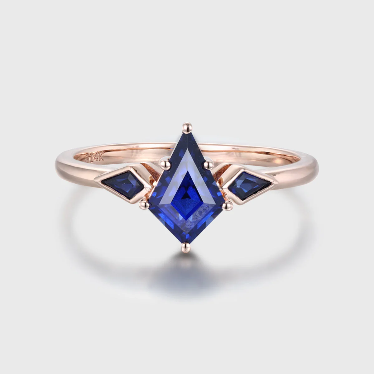 Kite Cut Lab Sapphire Yellow Gold Engagement Ring - Image 9