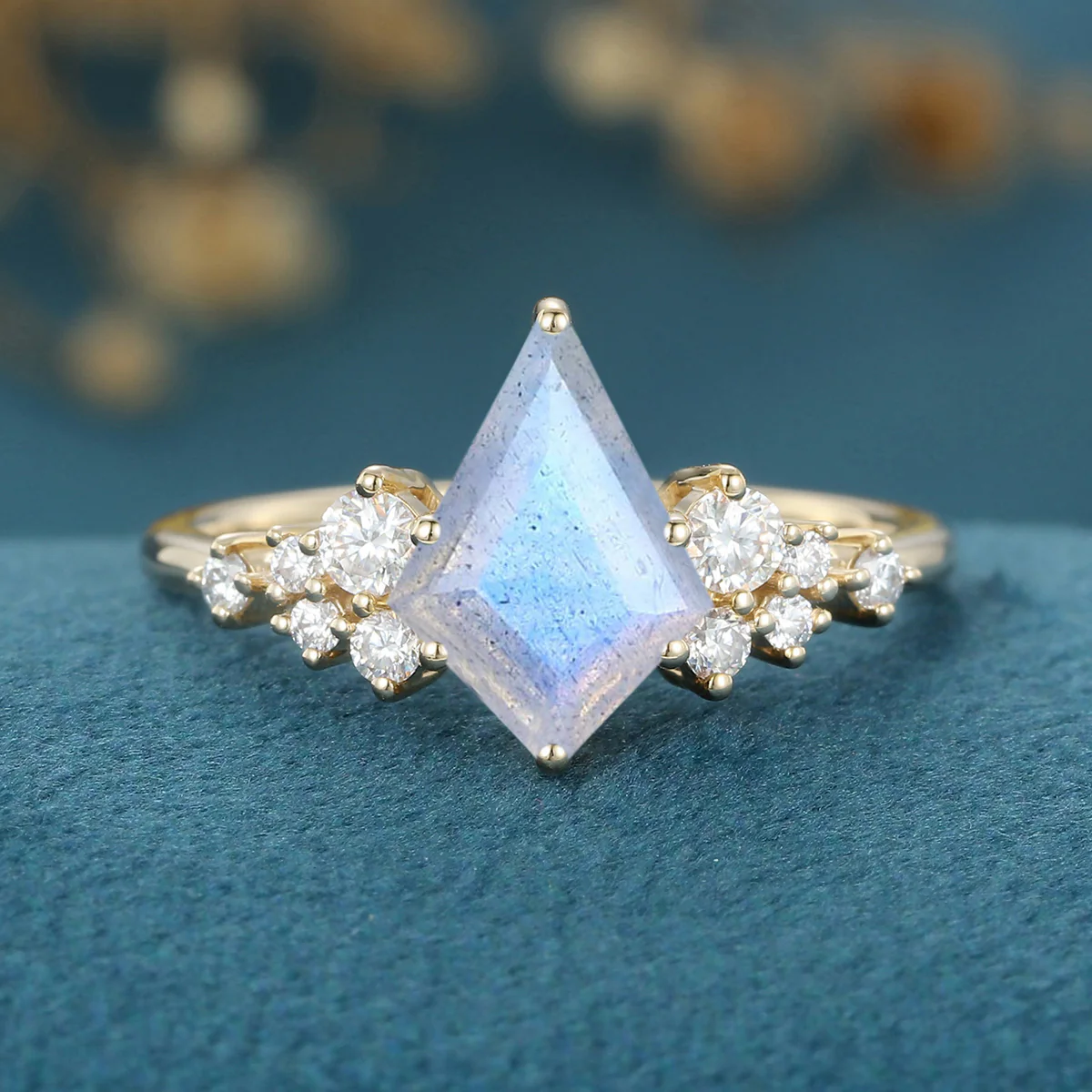 Kite Cut Labradorite Cluster Engagement Ring - Image 7