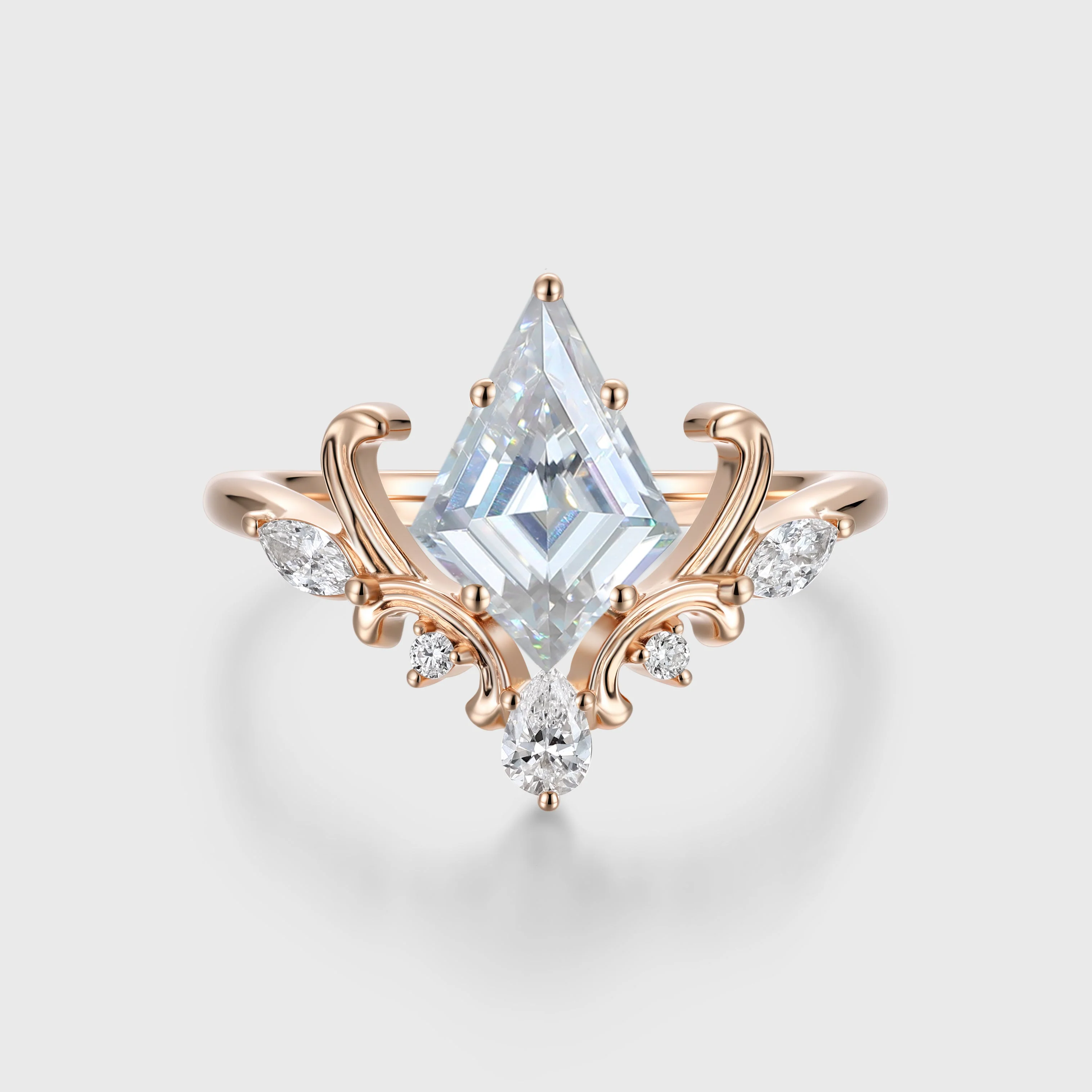 Kite Cut Moissanite Rose Gold Engagement Ring