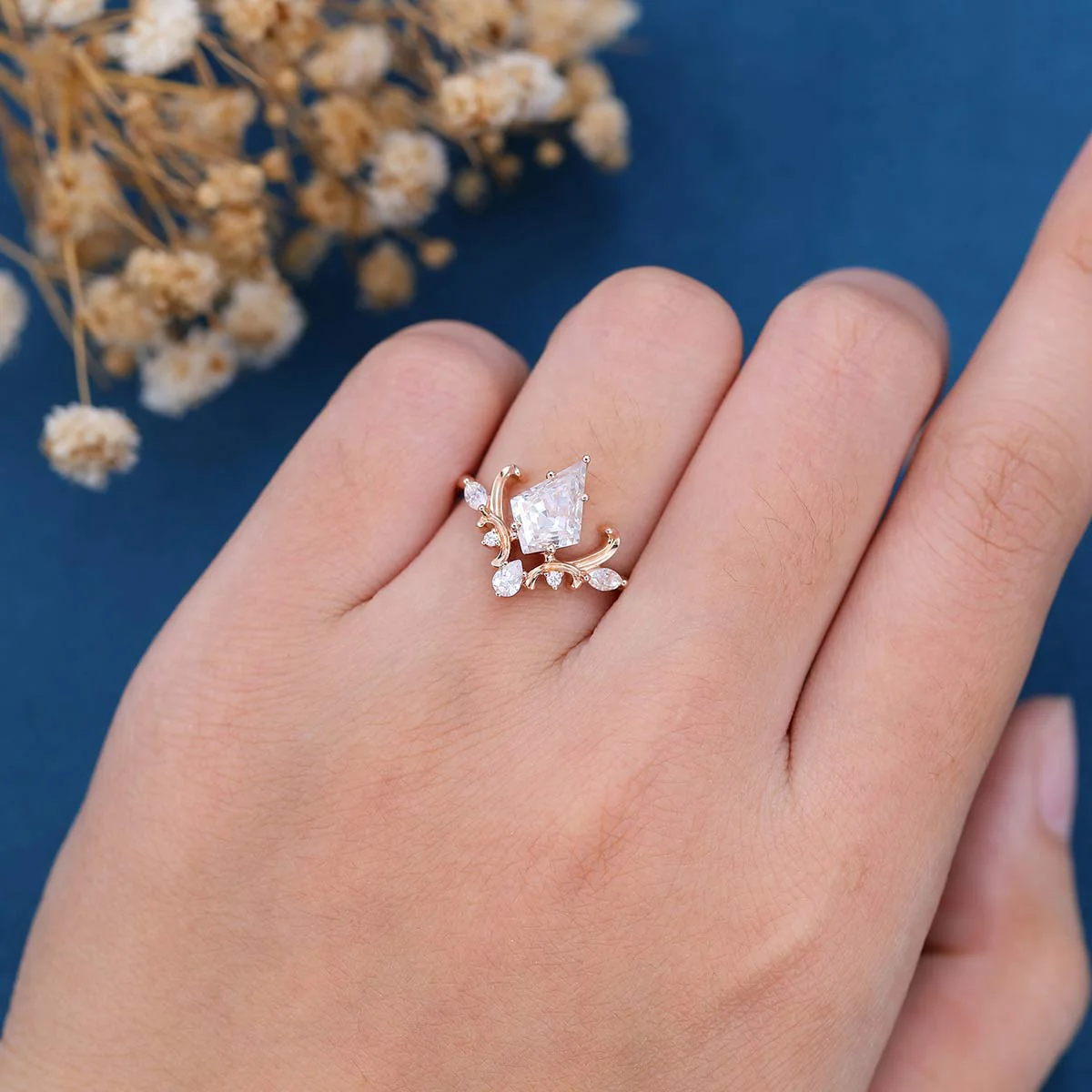 Kite Cut Moissanite Rose Gold Engagement Ring - Image 2