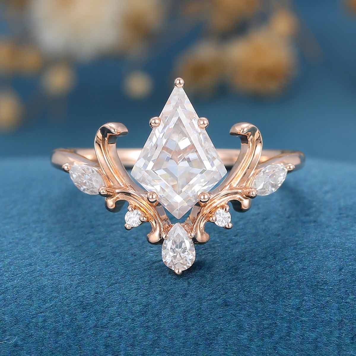 Kite Cut Moissanite Rose Gold Engagement Ring - Image 6