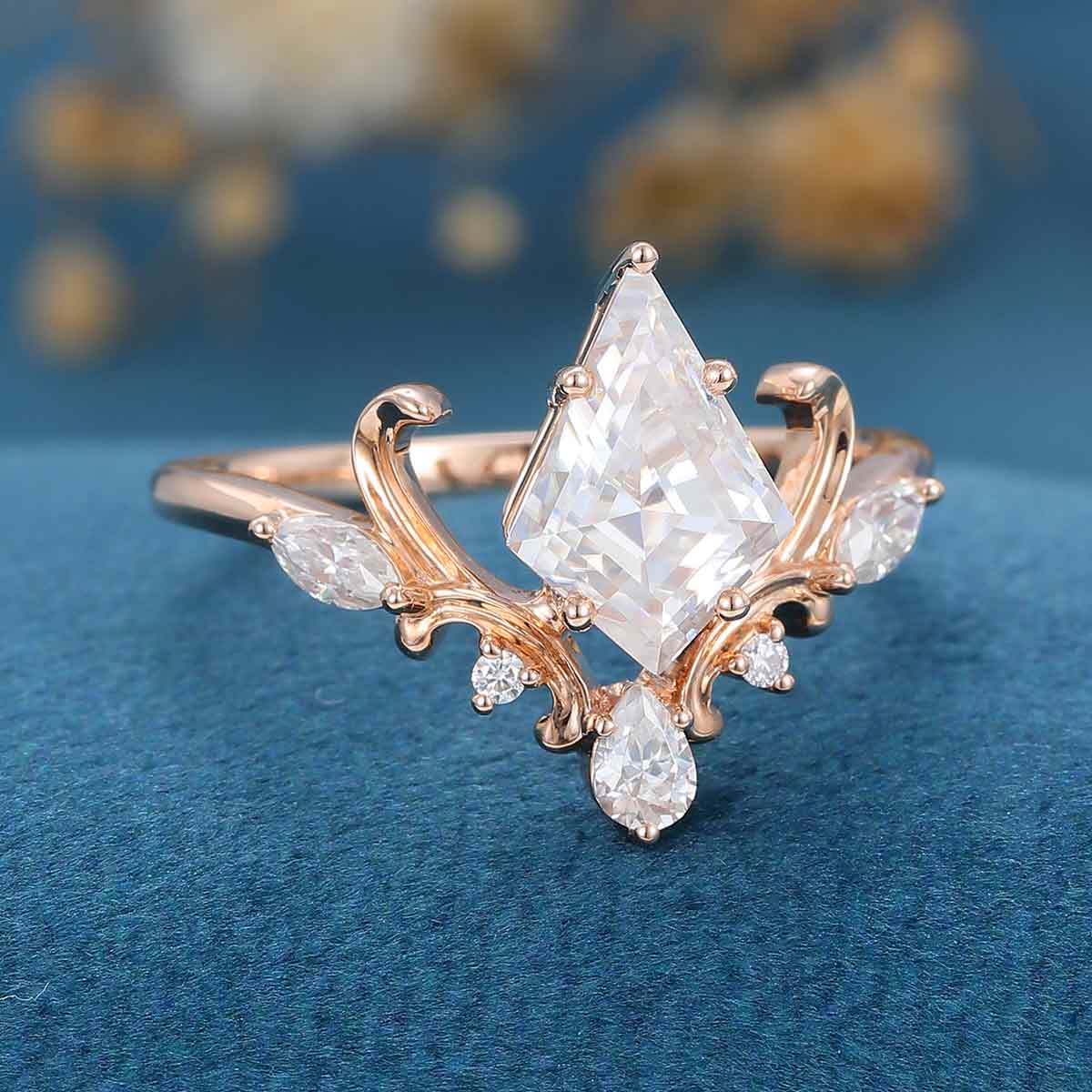 Kite Cut Moissanite Rose Gold Engagement Ring - Image 7