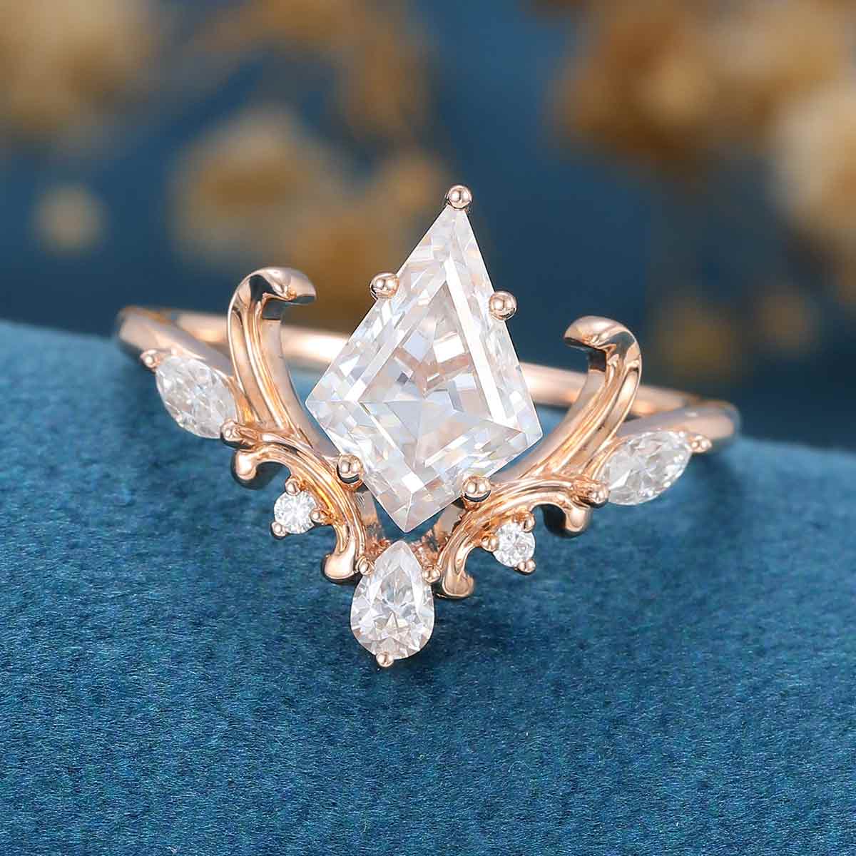 Kite Cut Moissanite Rose Gold Engagement Ring - Image 8