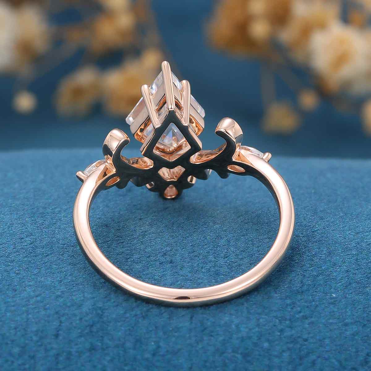 Kite Cut Moissanite Rose Gold Engagement Ring - Image 9