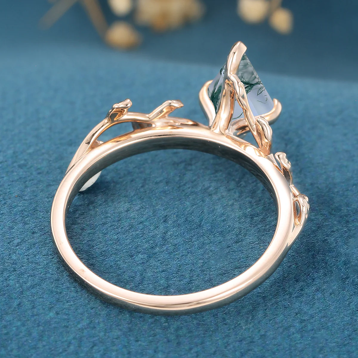 Kite Cut Natural Green Moss Agate Cluster Engagement Ring - Image 5