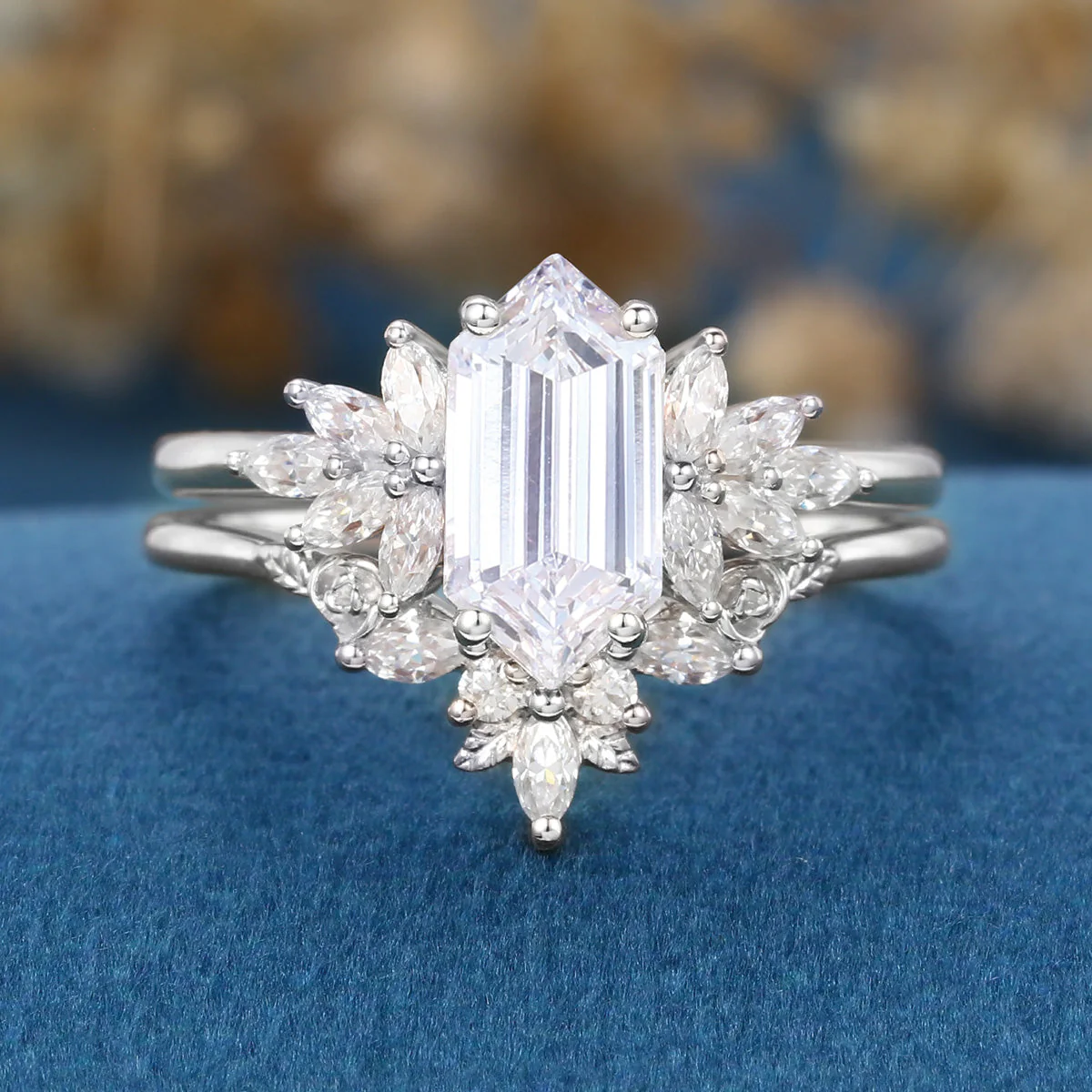 Long Hexagon cut Lab-Grown Diamond Wedding Bridal Set - Image 7