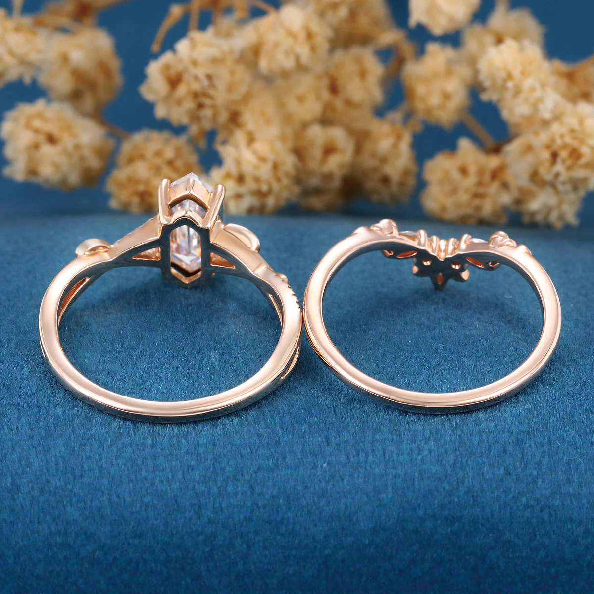 Long Hexagon cut Lab-Grown Diamond Wedding Bridal Set - Image 7