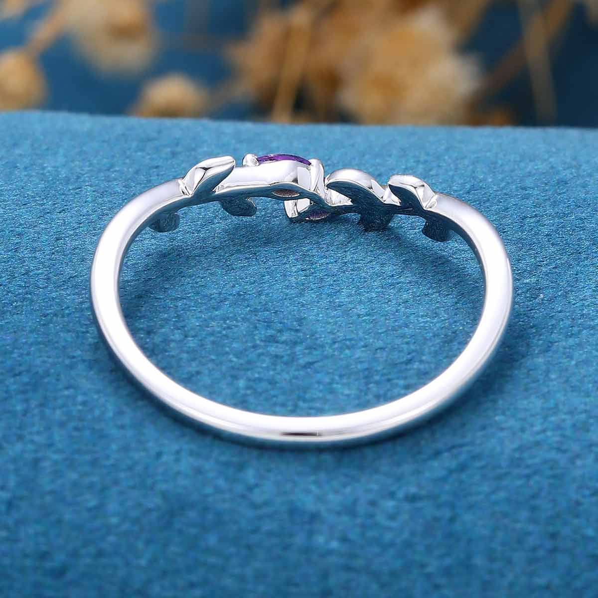 Marquise cut Amethyst | Natural Sapphire leaf Curved Wedding Band - Image 5