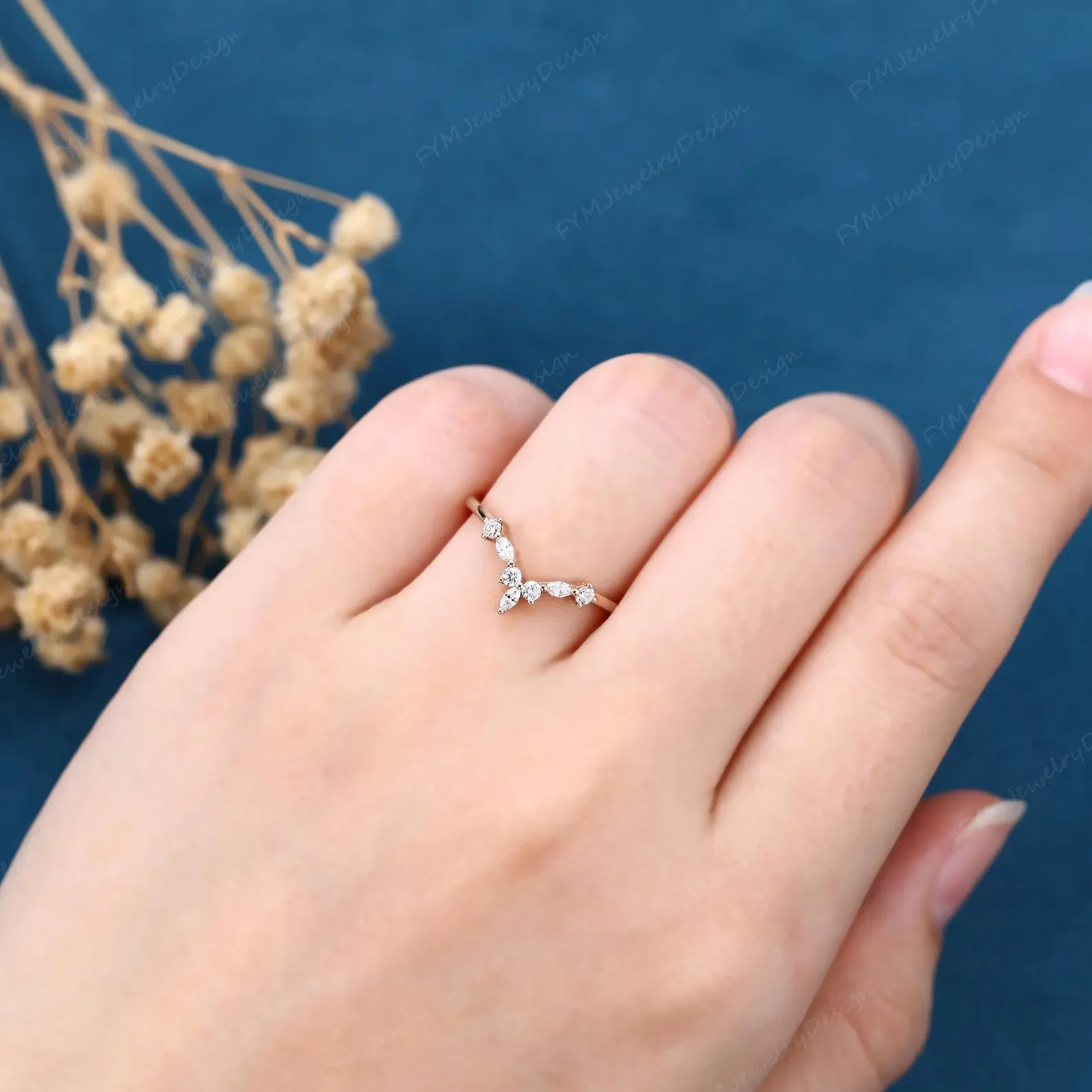 Marquise cut Diamonds | Moissanite Curved Wedding Band - Image 2