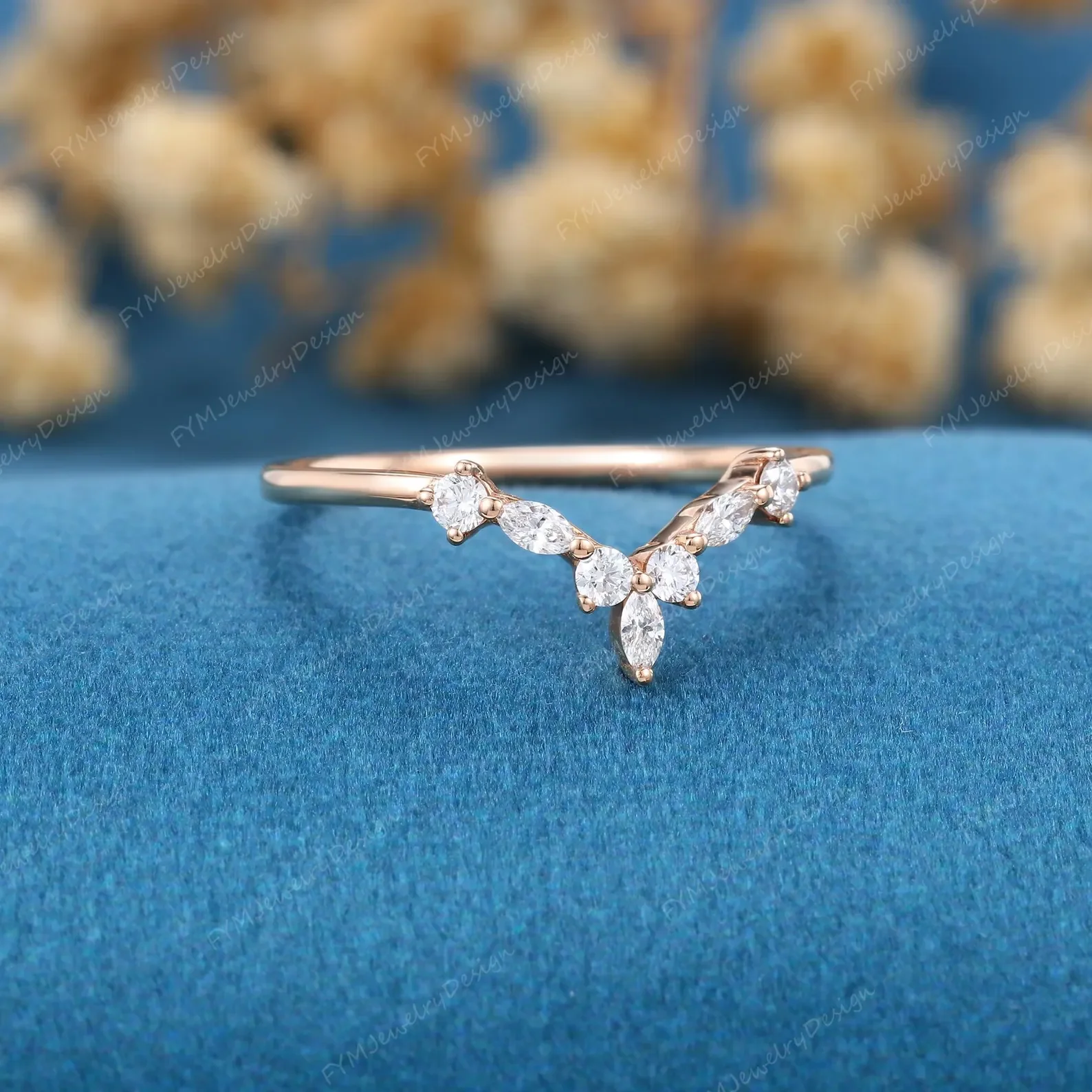 Marquise cut Diamonds | Moissanite Curved Wedding Band - Image 4
