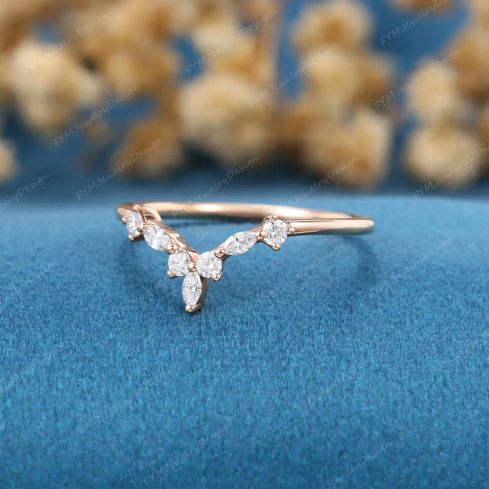 Marquise cut Diamonds | Moissanite Curved Wedding Band - Image 5