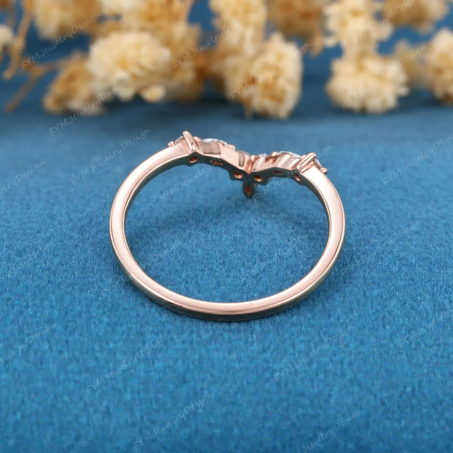 Marquise cut Diamonds | Moissanite Curved Wedding Band - Image 6