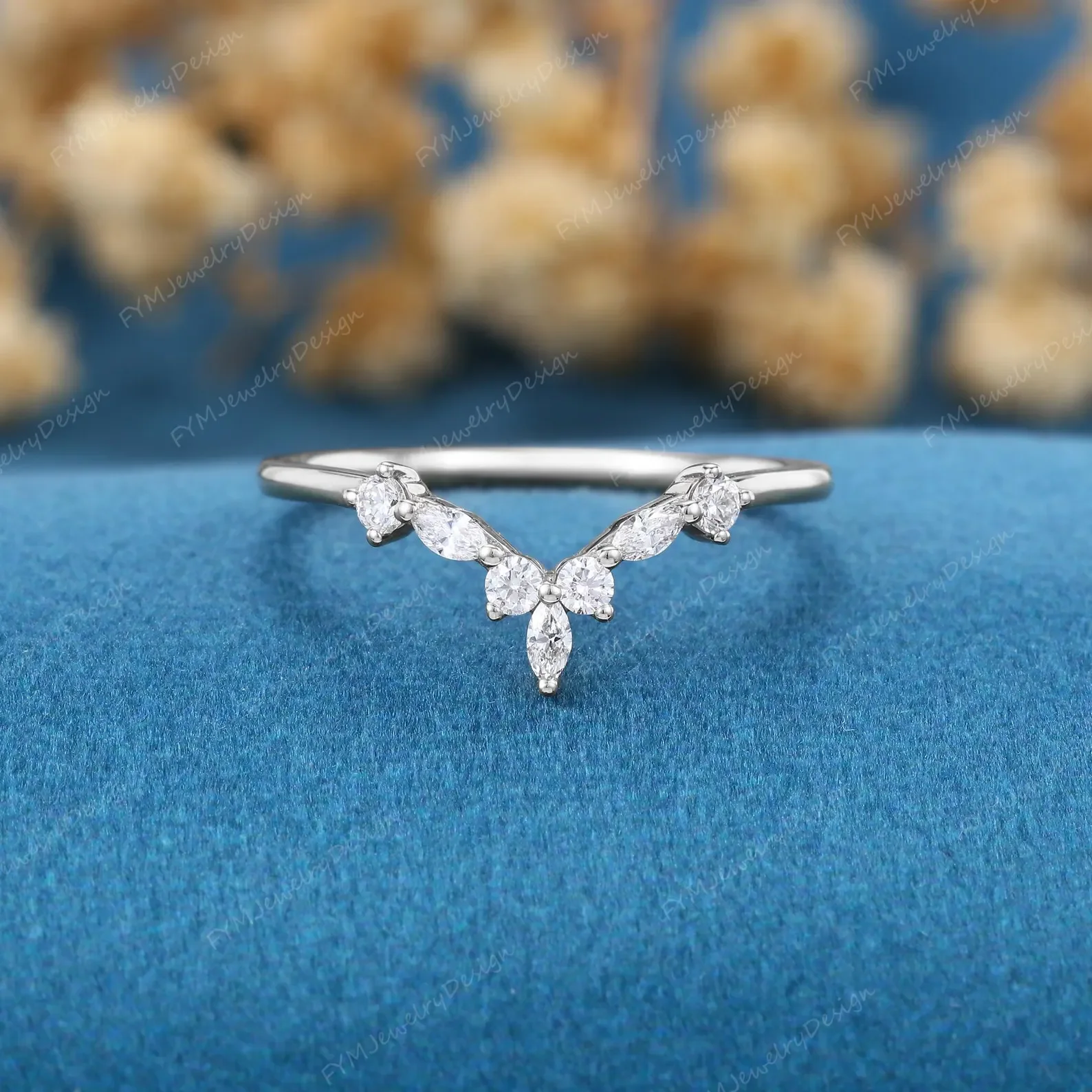 Marquise cut Diamonds | Moissanite Curved Wedding Band - Image 7