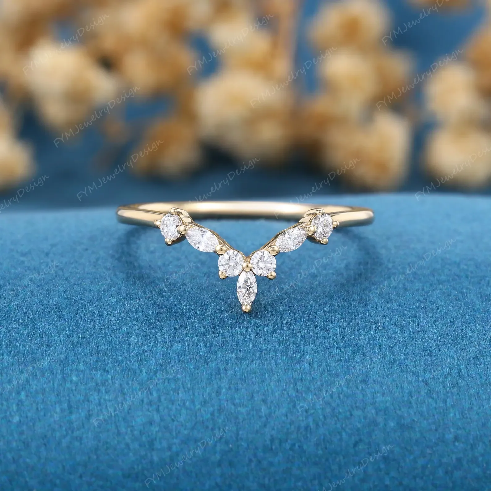 Marquise cut Diamonds | Moissanite Curved Wedding Band - Image 8