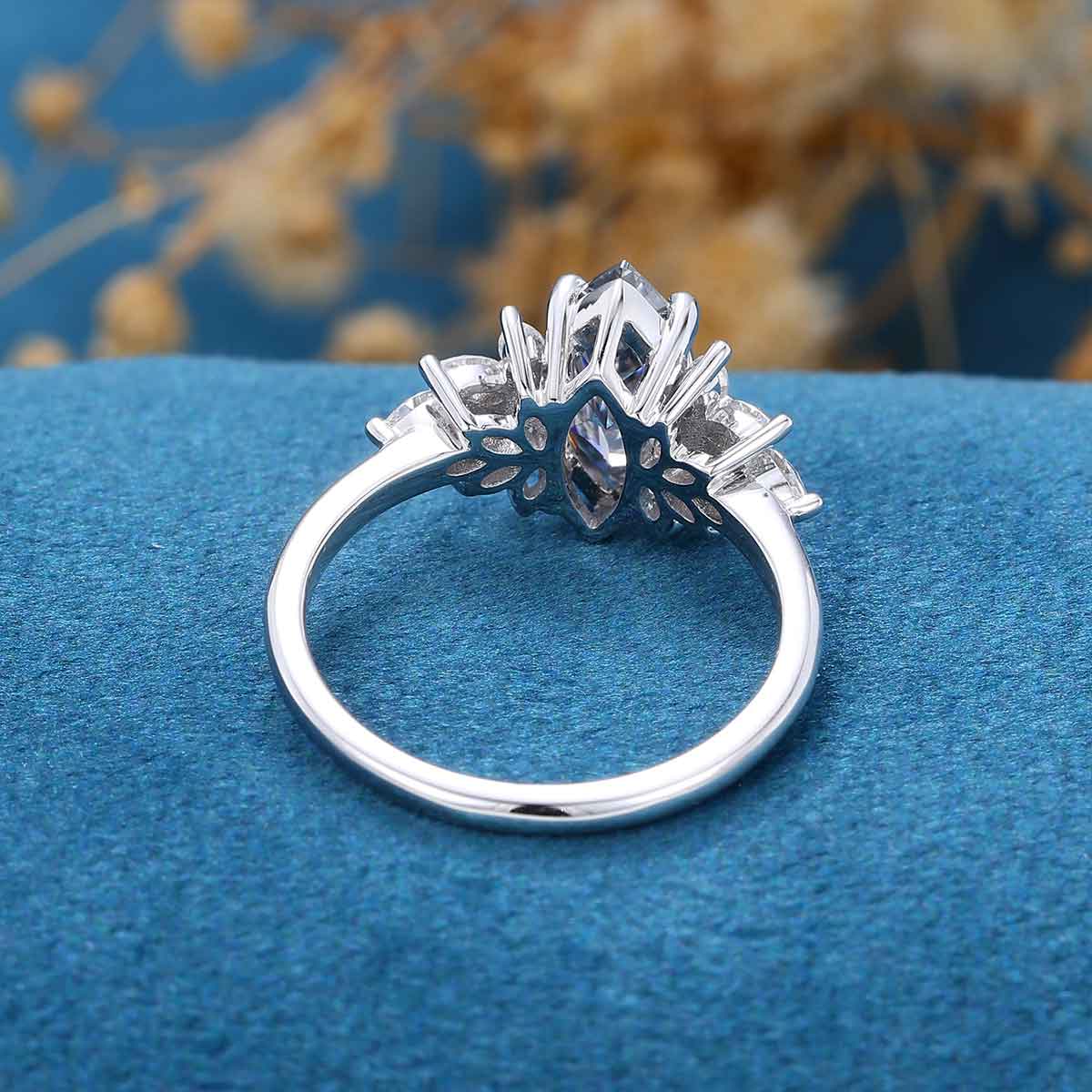 Marquise cut Gray Moissanite Cluster Engagement ring - Image 5