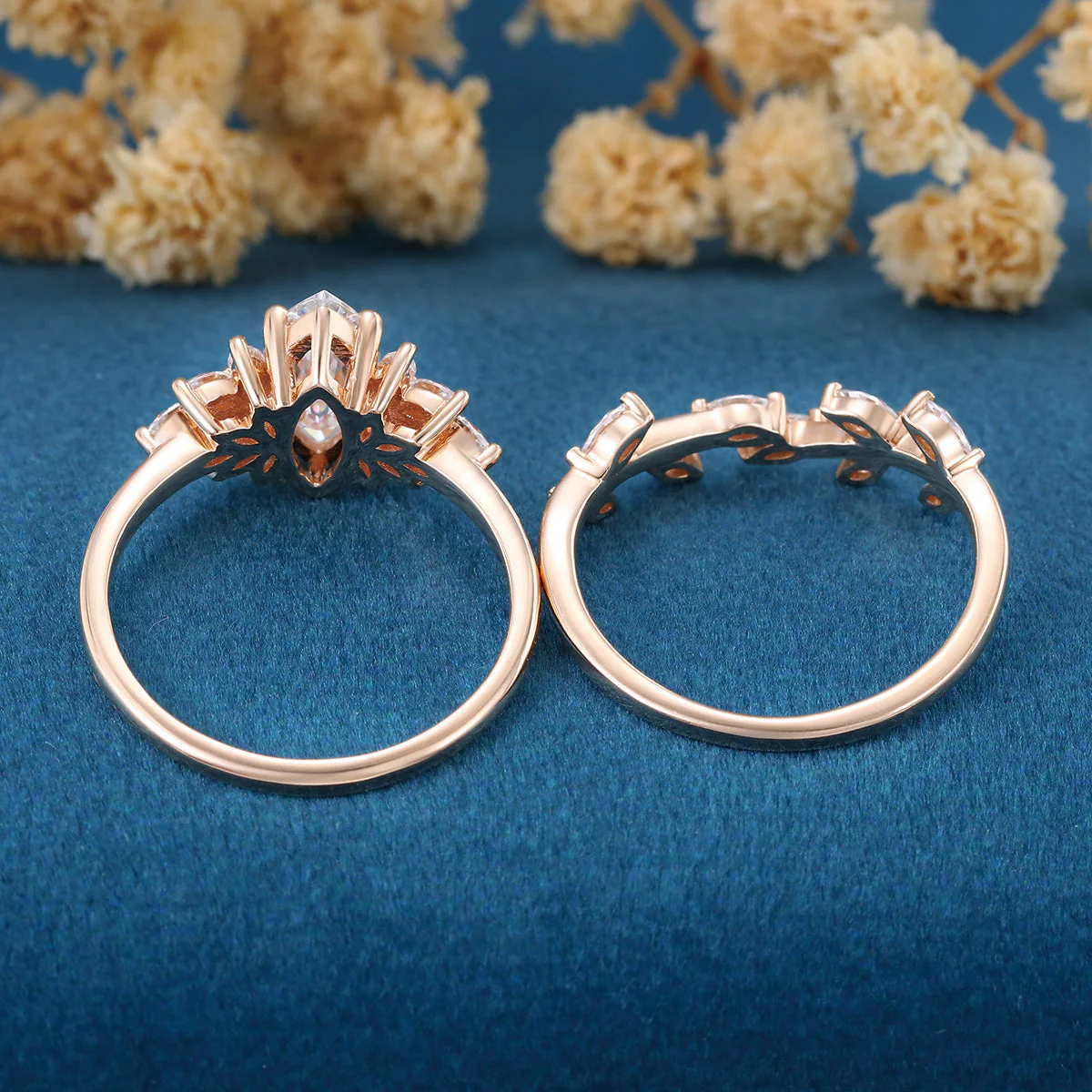 Marquise cut Lab-Grown Diamond Engagement ring Rose gold Cluster Diamond Wedding Bridal Set - Image 7