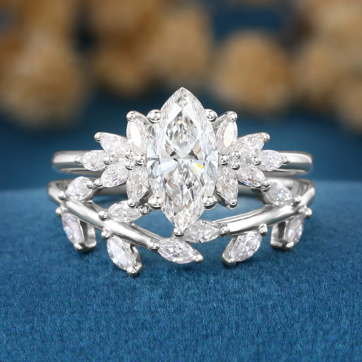 Marquise cut Lab-Grown Diamond Engagement ring Rose gold Cluster Diamond Wedding Bridal Set - Image 8
