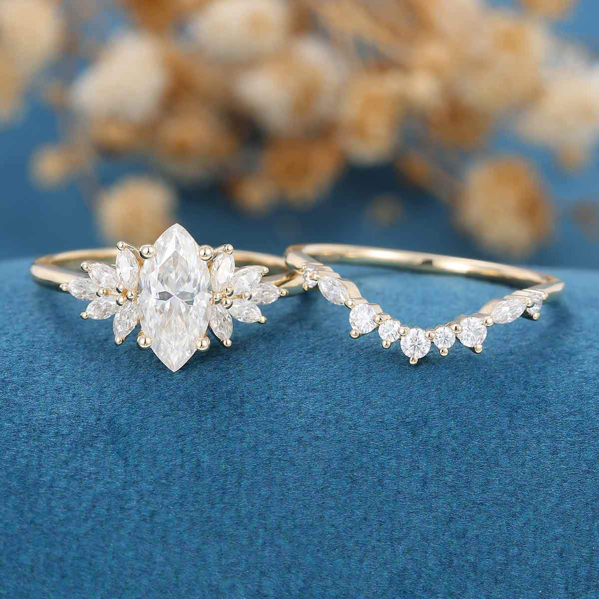 Marquise cut Moissanite Cluster Engagement Bridal Set - Image 3