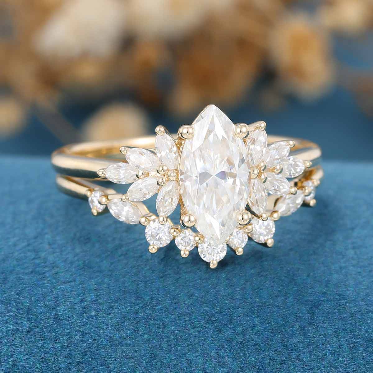 Marquise cut Moissanite Cluster Engagement Bridal Set - Image 4