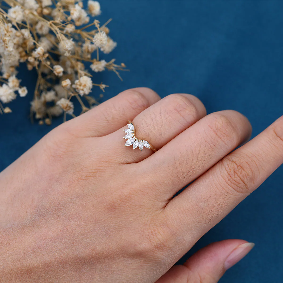 Marquise cut Moissanite Curved Wedding Band - Image 2