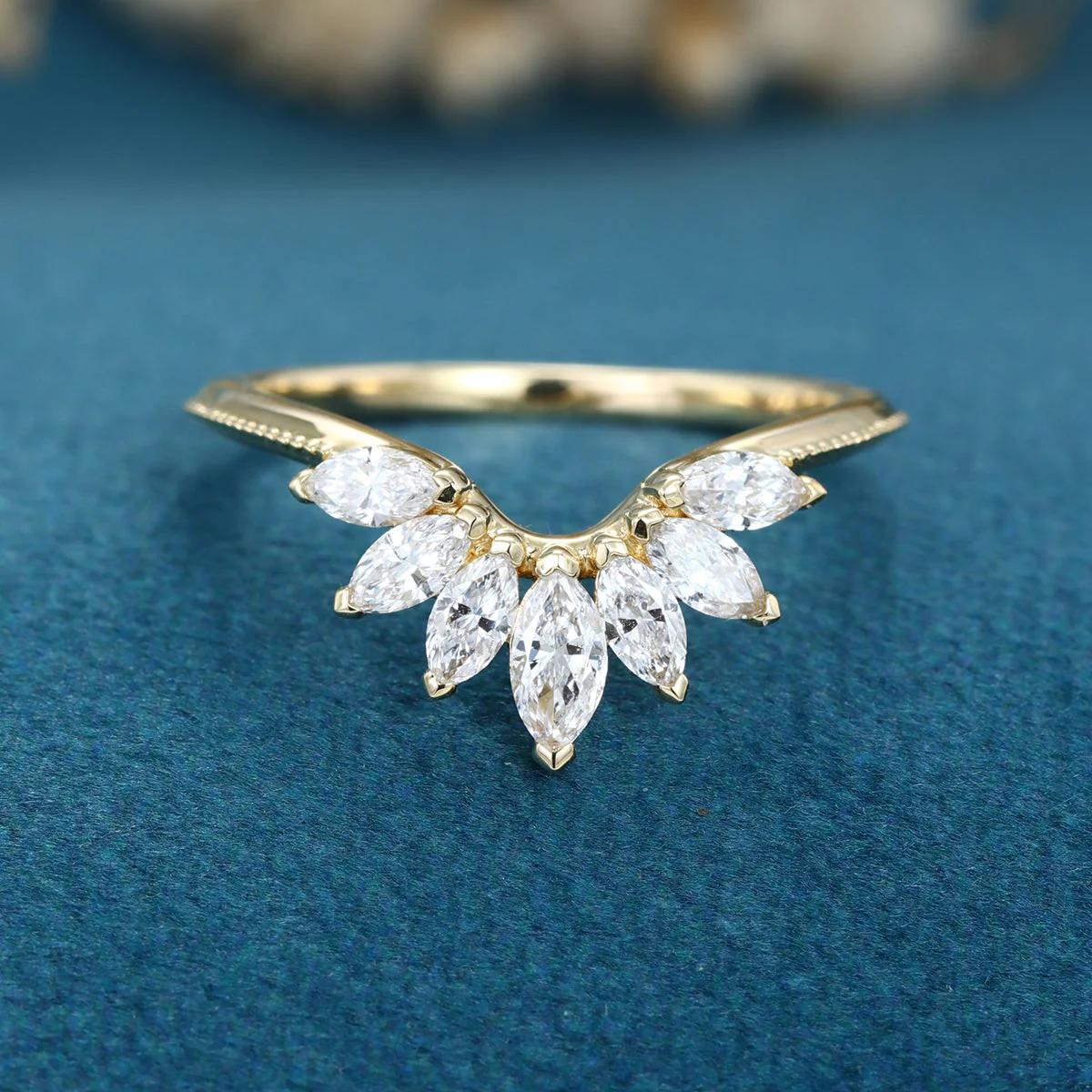 Marquise cut Moissanite Curved Wedding Band - Image 3