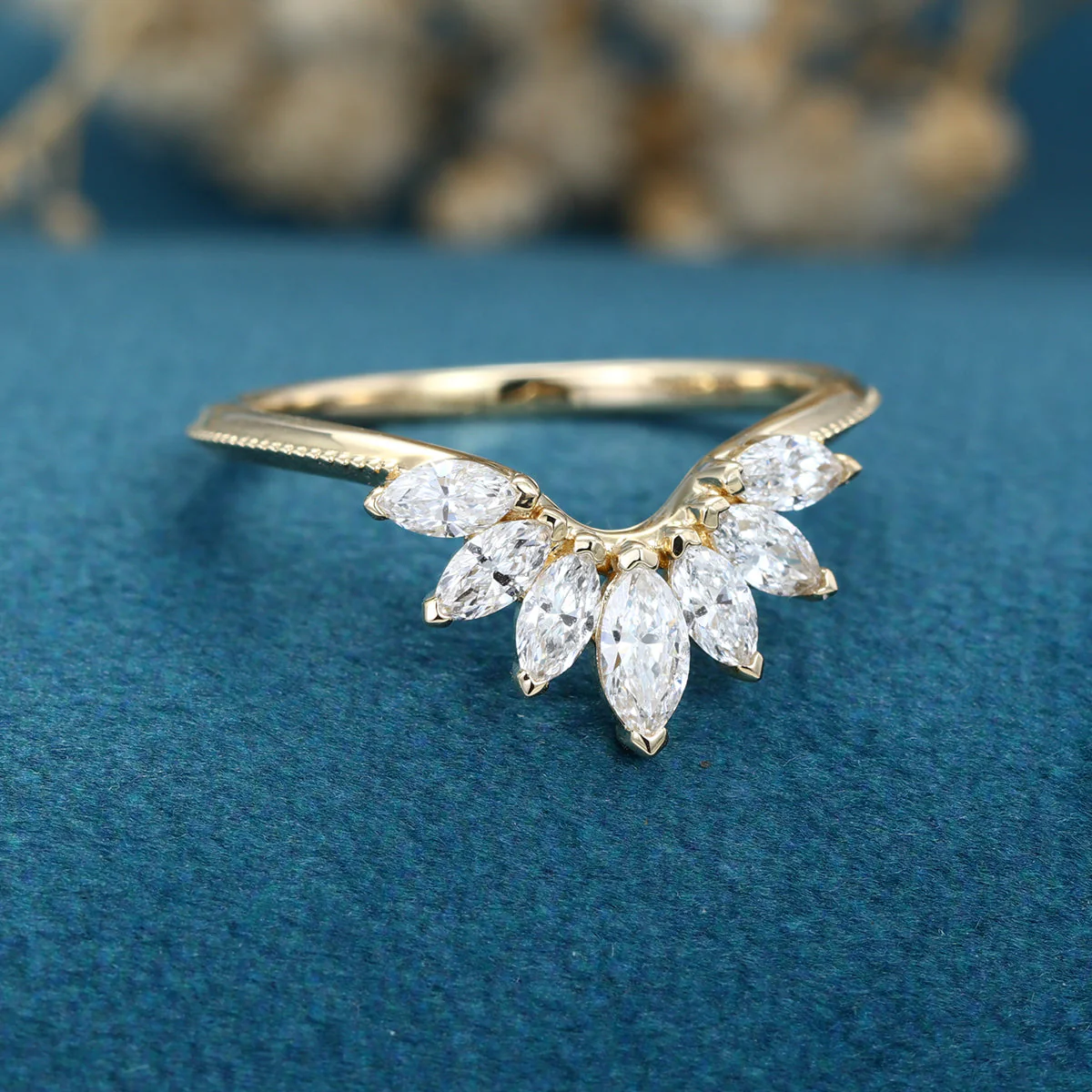 Marquise cut Moissanite Curved Wedding Band - Image 4