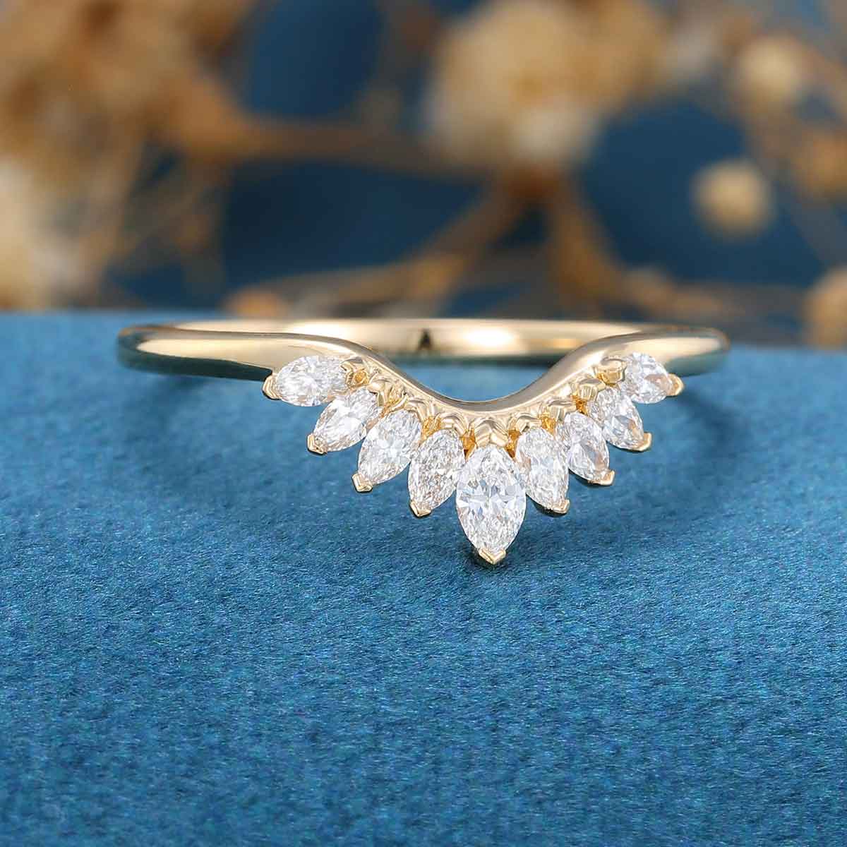 Marquise cut Moissanite Curved Wedding Band - Image 3