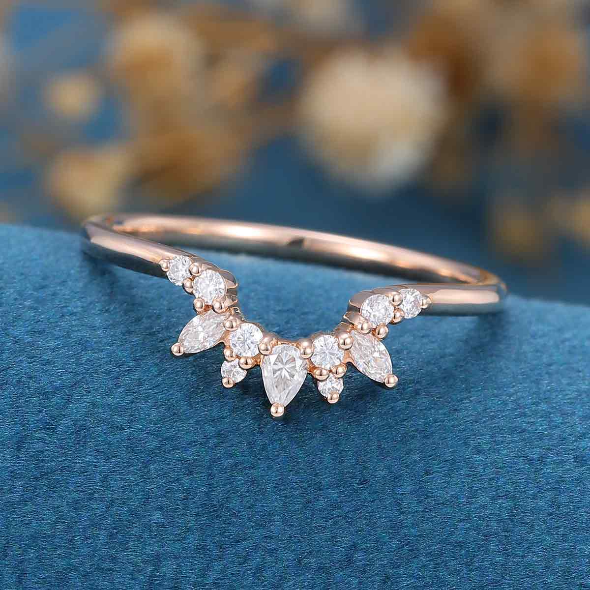 Marquise cut Moissanite | Diamond Curved Wedding Band - Image 4
