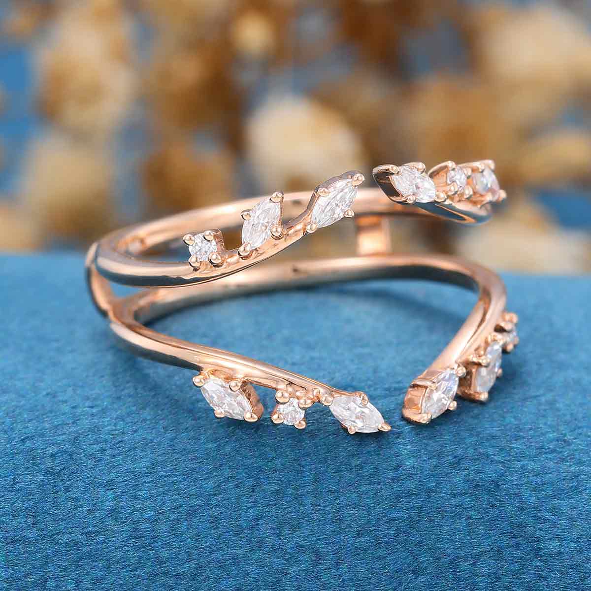 Marquise cut Moissanite| Diamond Double Open Curved Wedding Band - Image 3