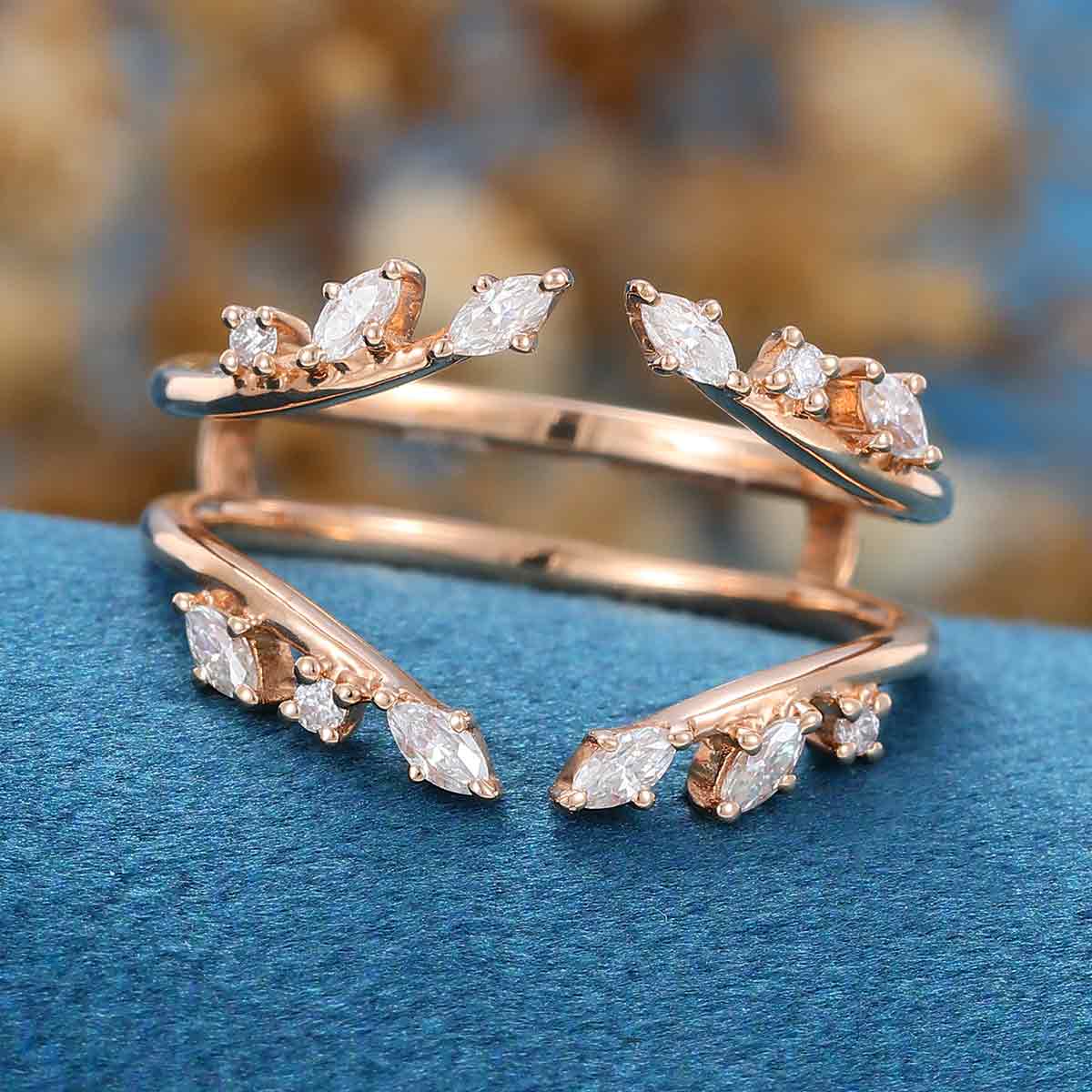 Marquise cut Moissanite| Diamond Double Open Curved Wedding Band - Image 4