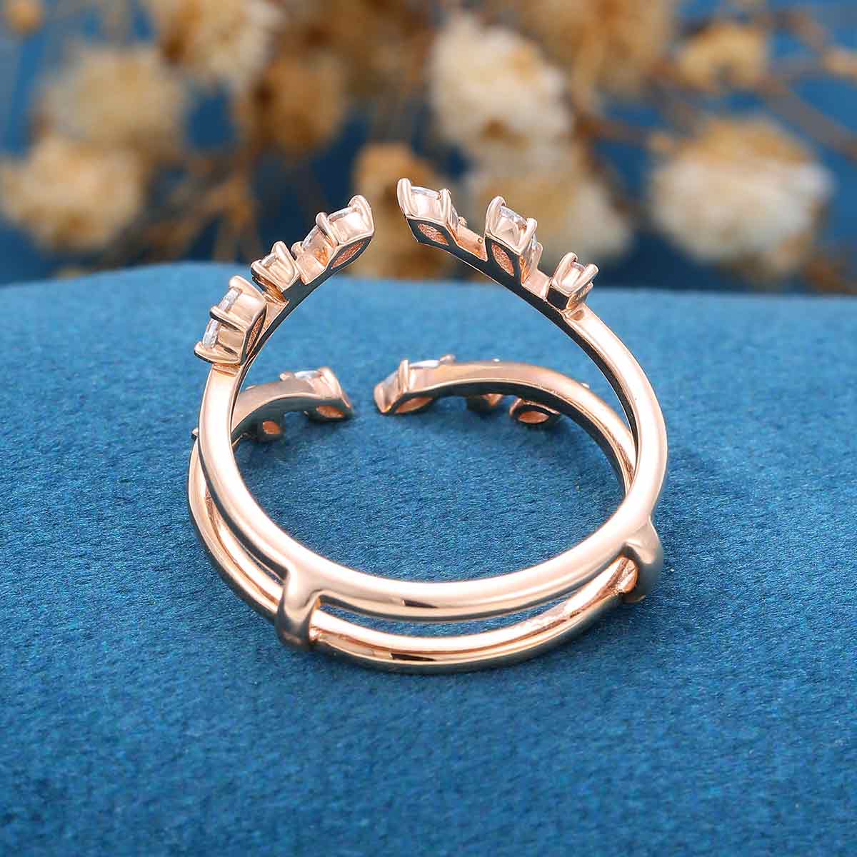 Marquise cut Moissanite| Diamond Double Open Curved Wedding Band - Image 5