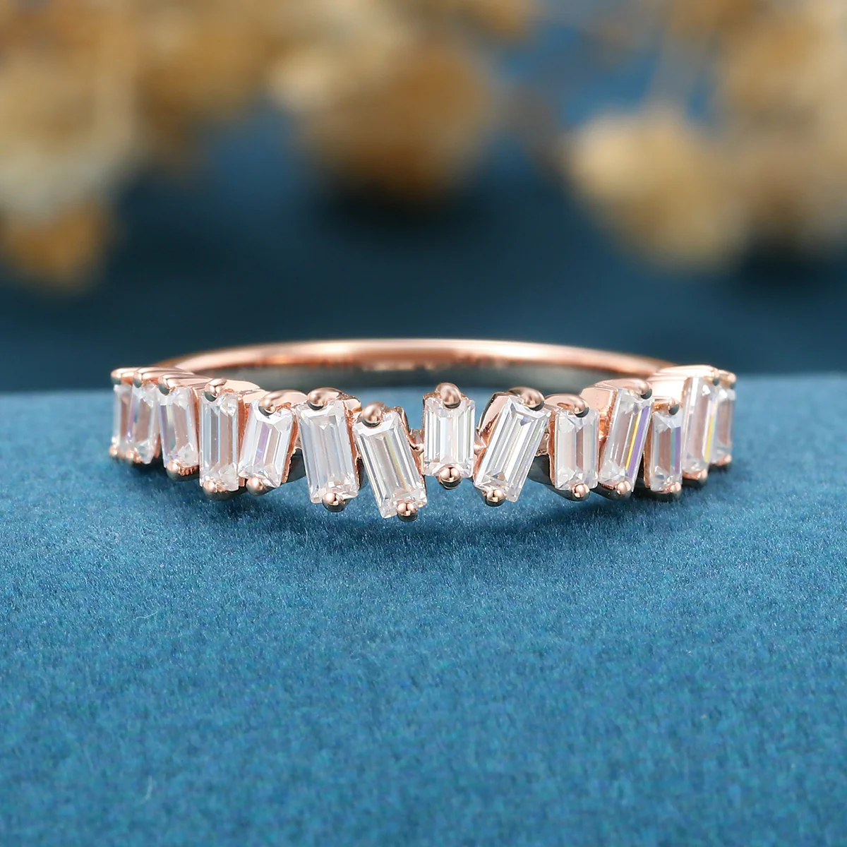Half Eternity Baguette Cut Moissanite|Diamond Wedding Band - Image 3