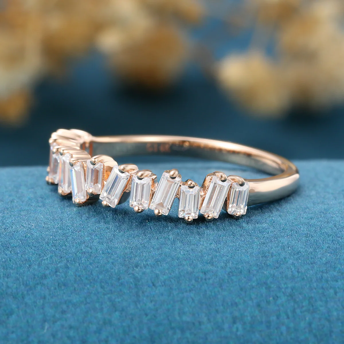 Half Eternity Baguette Cut Moissanite|Diamond Wedding Band - Image 5