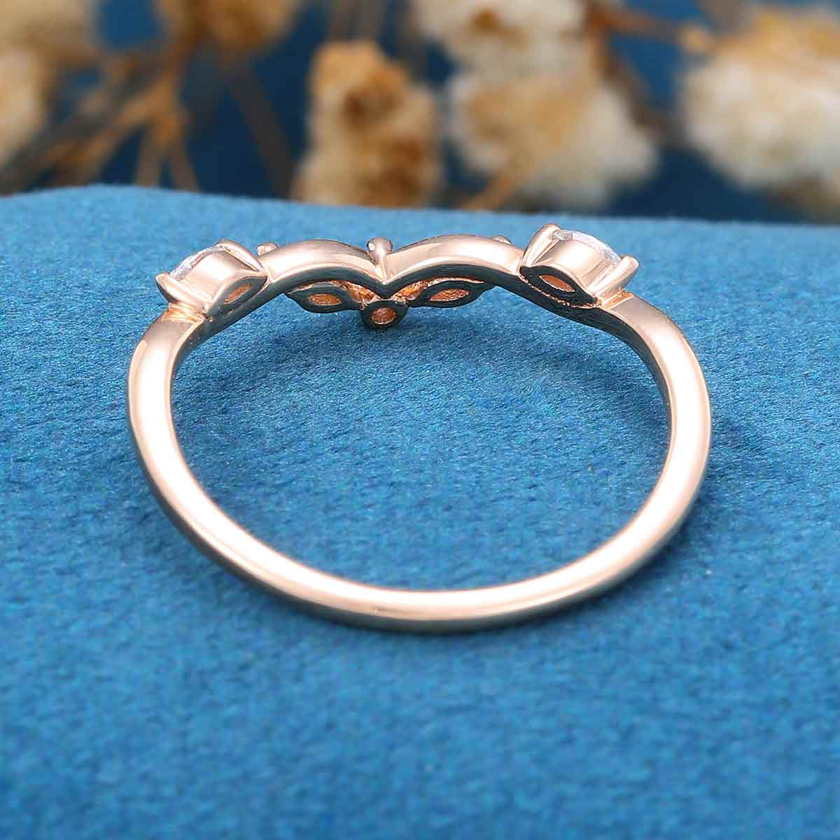 Marquise cut Moissanite | Diamond Rose gold Curved Wedding Band - Image 5