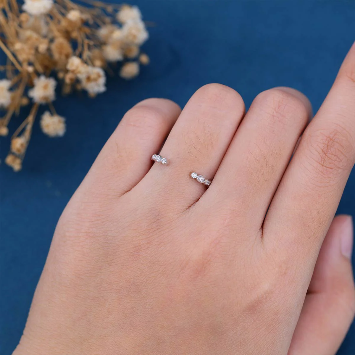 Marquise cut Moissanite | Diamonds Open Wedding Band - Image 2