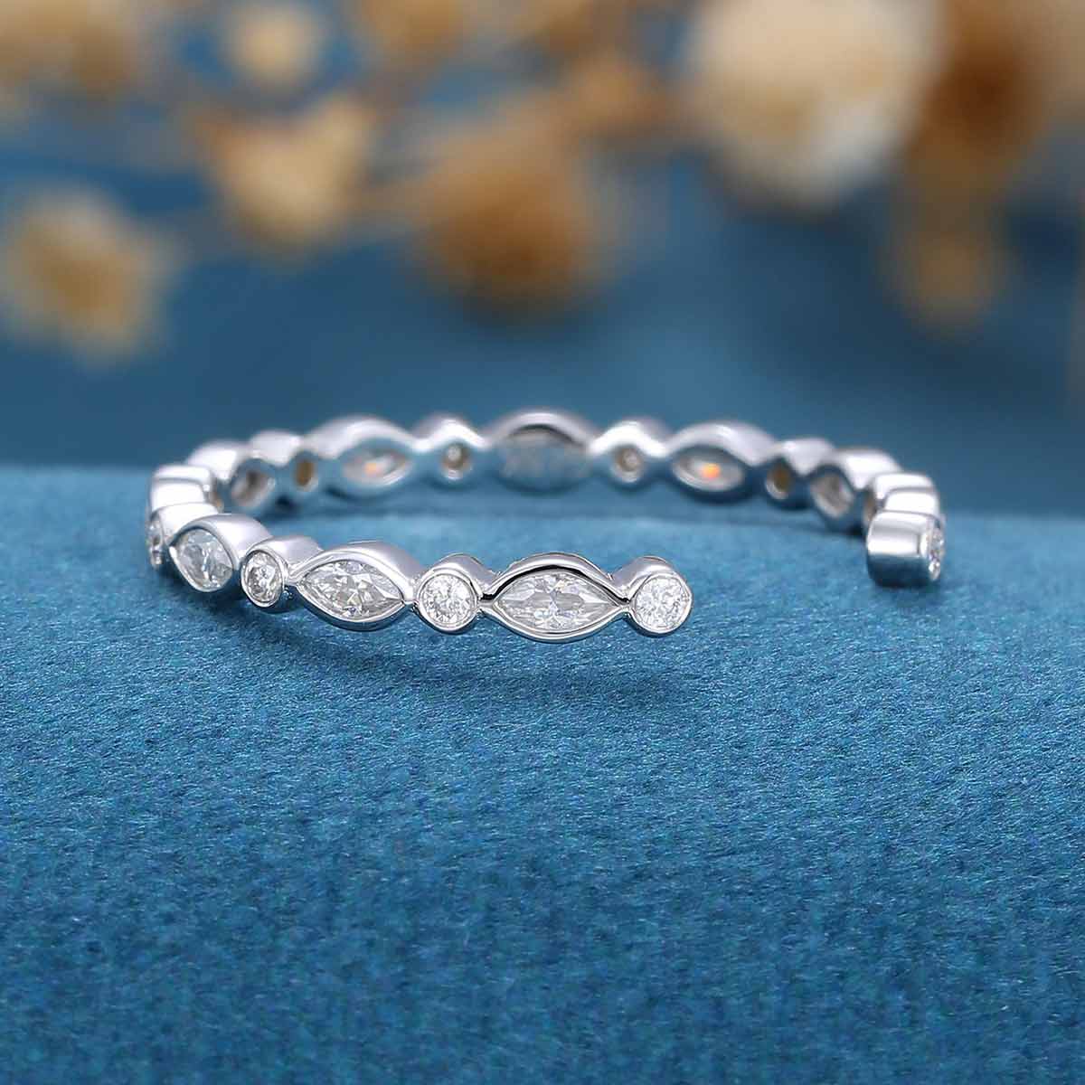 Marquise cut Moissanite | Diamonds Open Wedding Band - Image 3