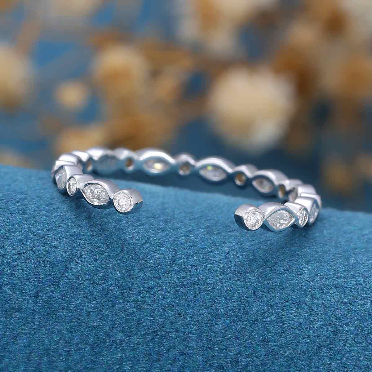 Marquise cut Moissanite | Diamonds Open Wedding Band - Image 4