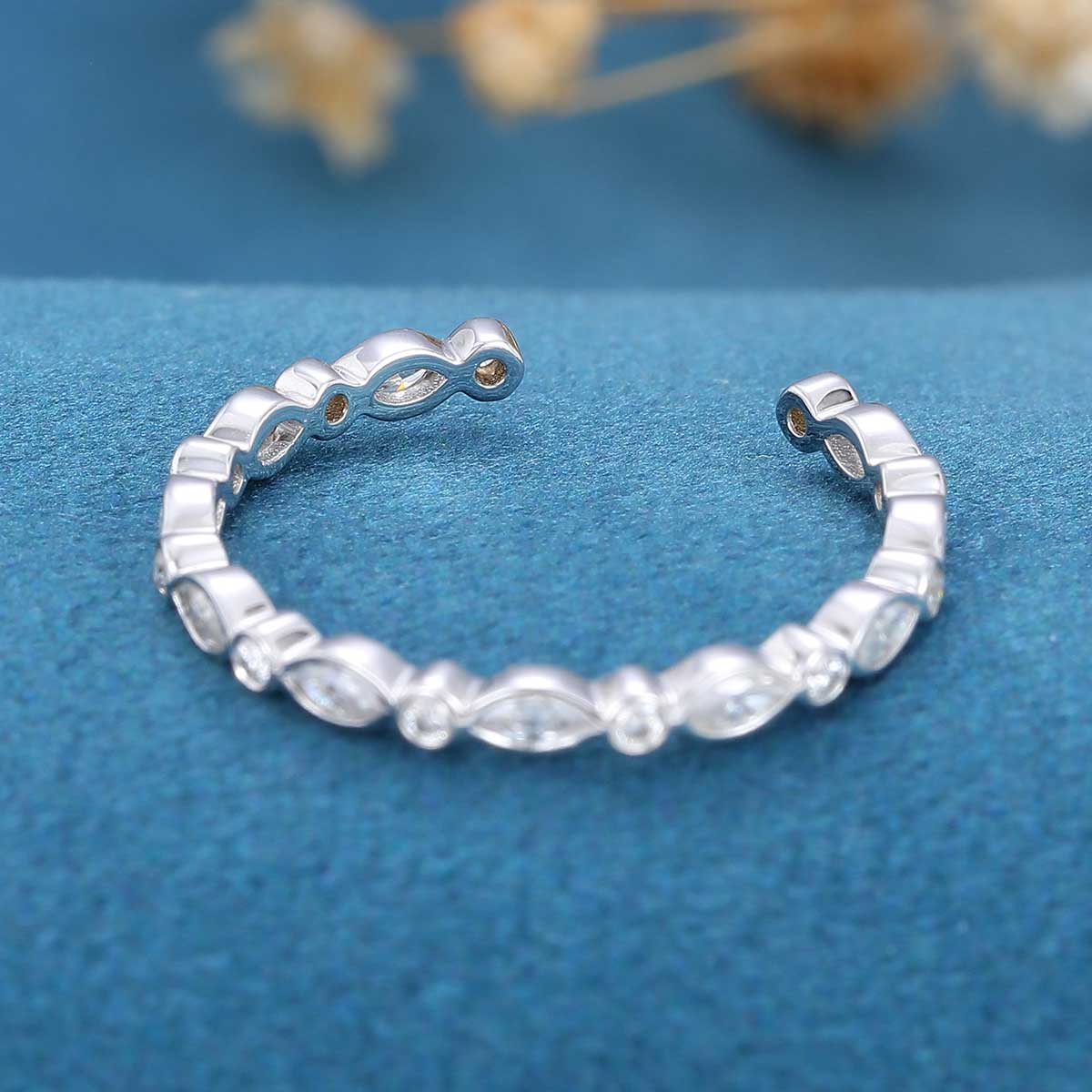 Marquise cut Moissanite | Diamonds Open Wedding Band - Image 5