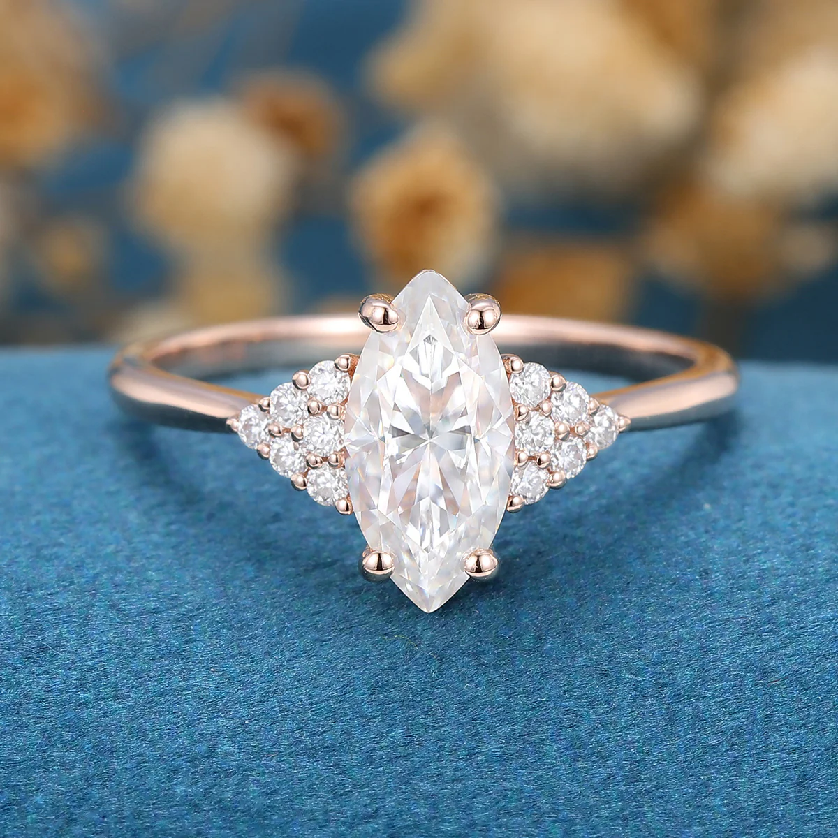 Marquise cut Moissanite  Cluster Engagement Ring - Image 3