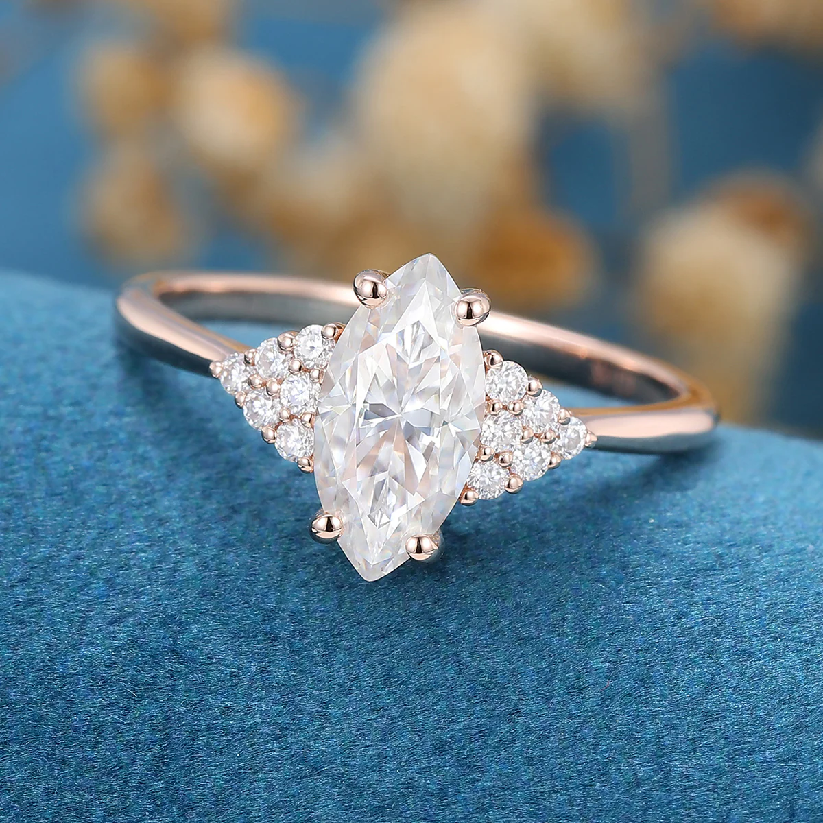 Marquise cut Moissanite  Cluster Engagement Ring - Image 4