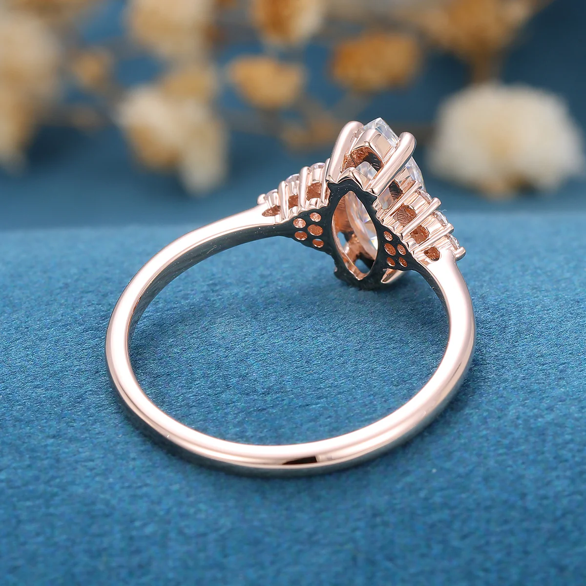 Marquise cut Moissanite  Cluster Engagement Ring - Image 5