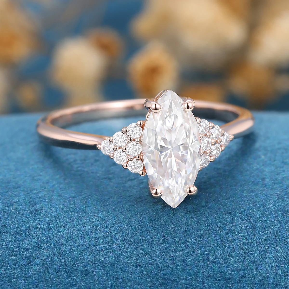 Marquise cut Moissanite  Cluster Engagement Ring - Image 6