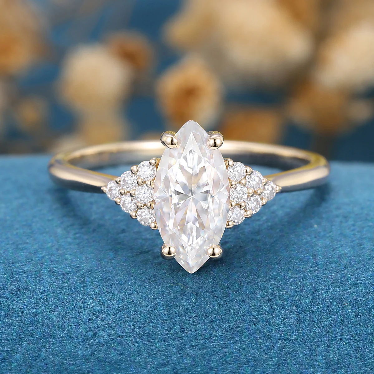 Marquise cut Moissanite  Cluster Engagement Ring - Image 7