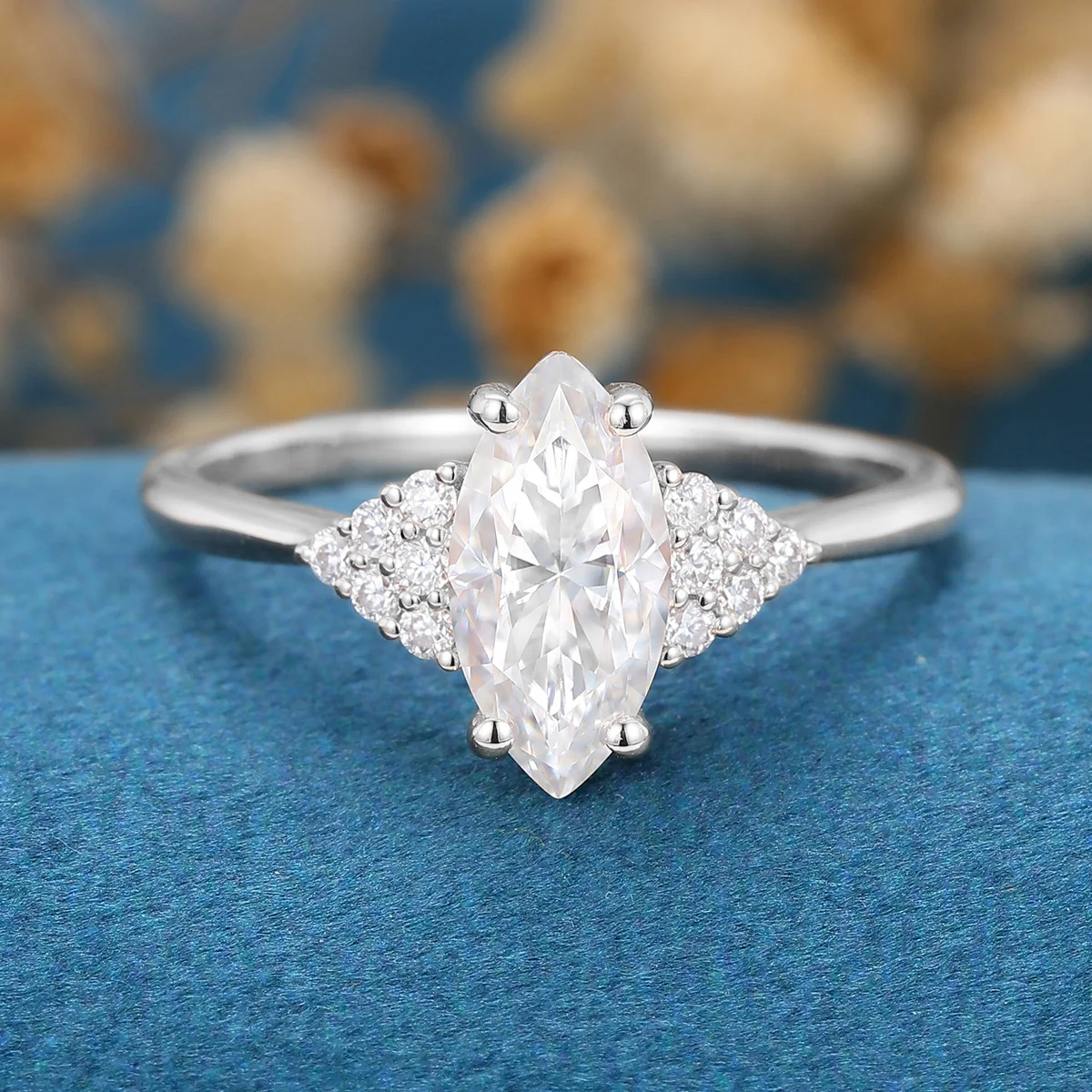 Marquise cut Moissanite  Cluster Engagement Ring - Image 8