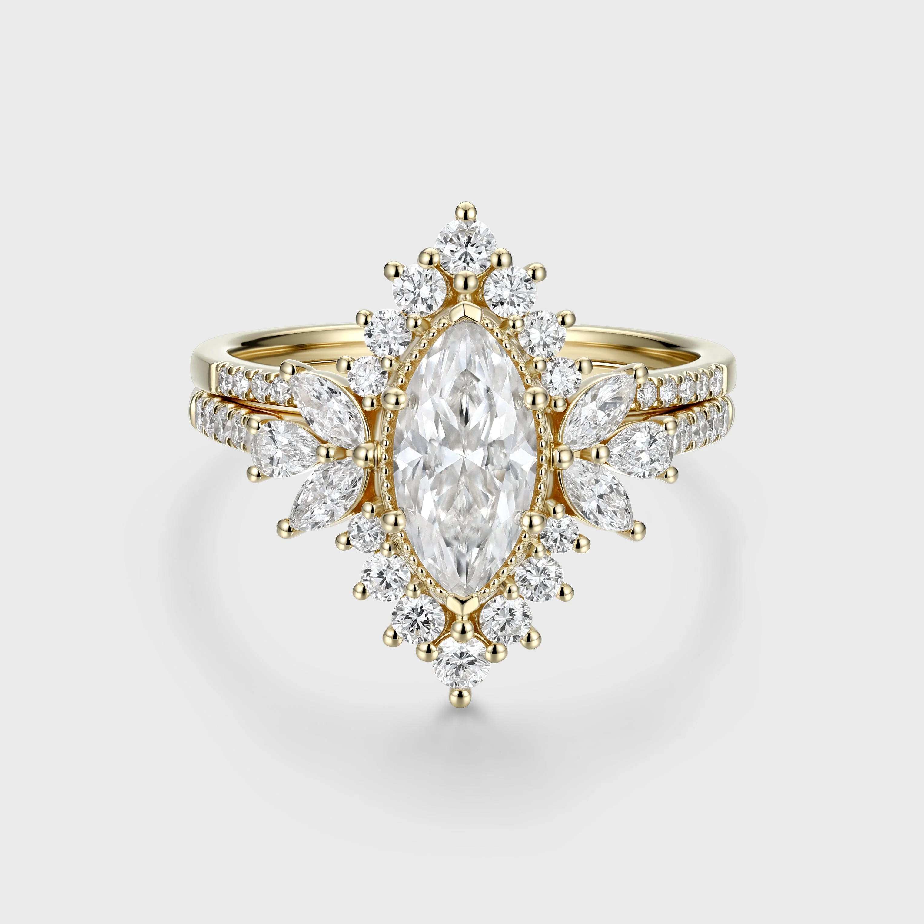 1 Carat Marquise cut Moissanite Halo Cluster Engagement Ring Bridal Set - Image 3
