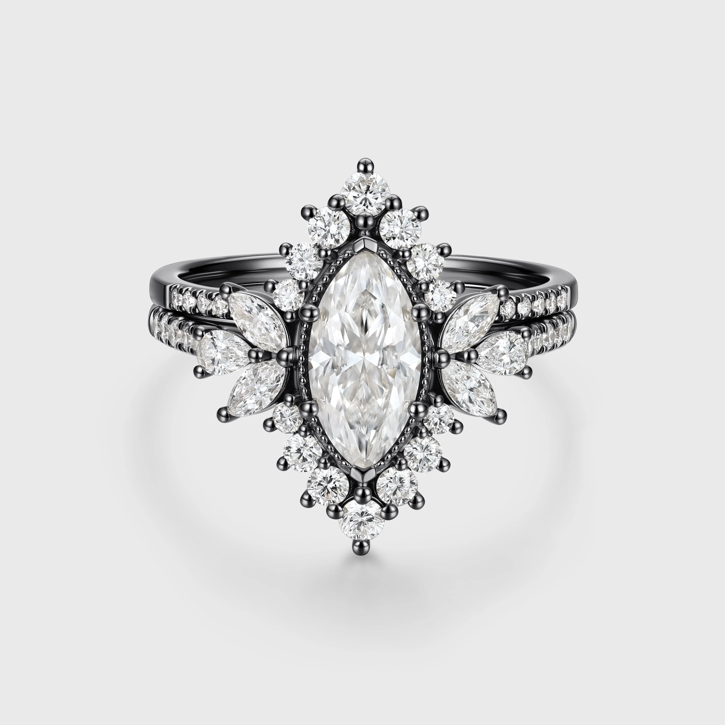 1 Carat Marquise cut Moissanite Halo Cluster Engagement Ring Bridal Set - Image 5