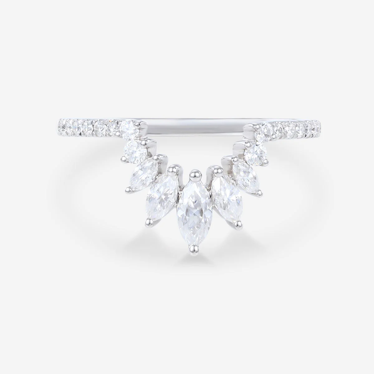 Marquise cut Moissanite Half Eternity Diamonds Curved Wedding Band